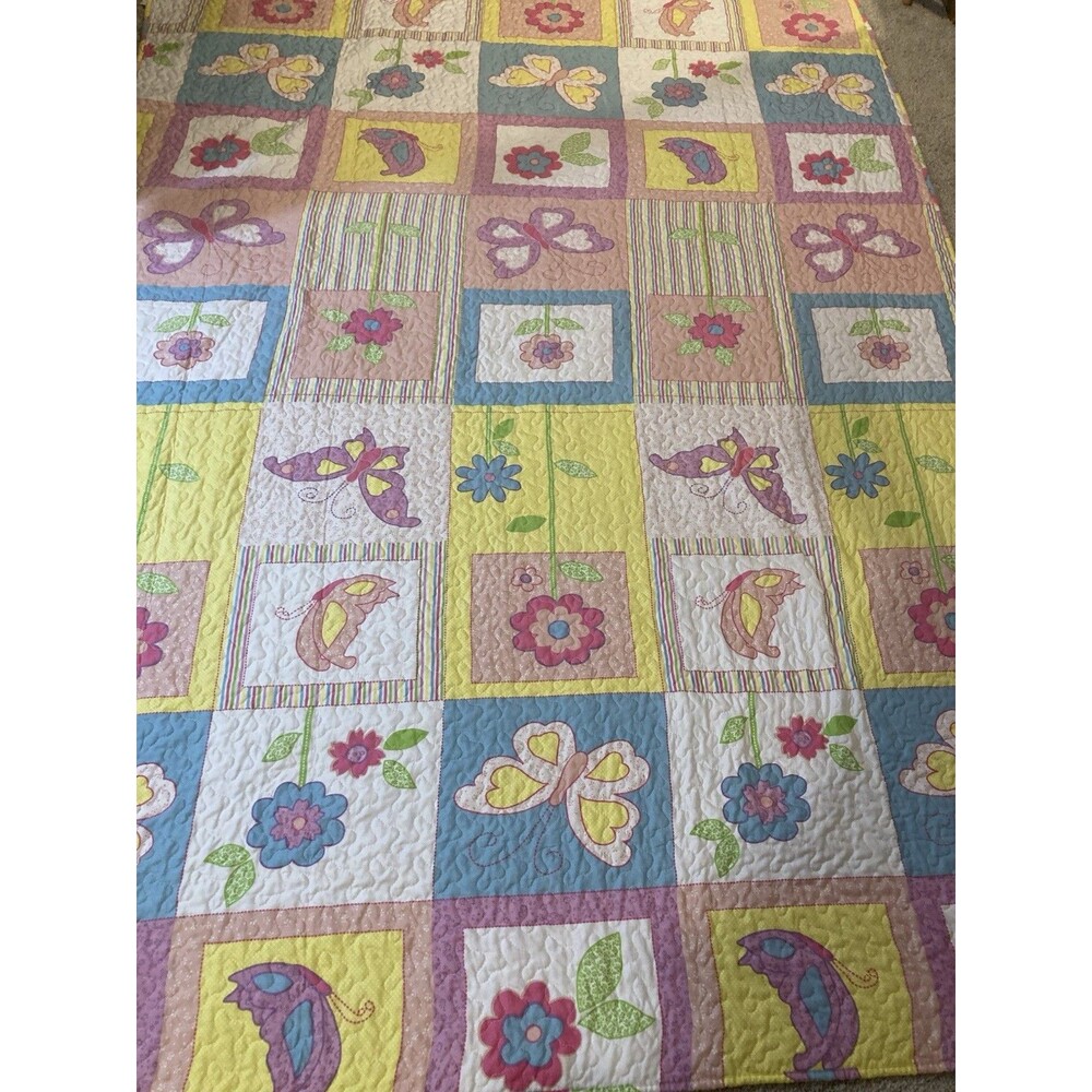 for home coverlet set 86”L x 64”W butterfly flowers  1 quilt  1 sham